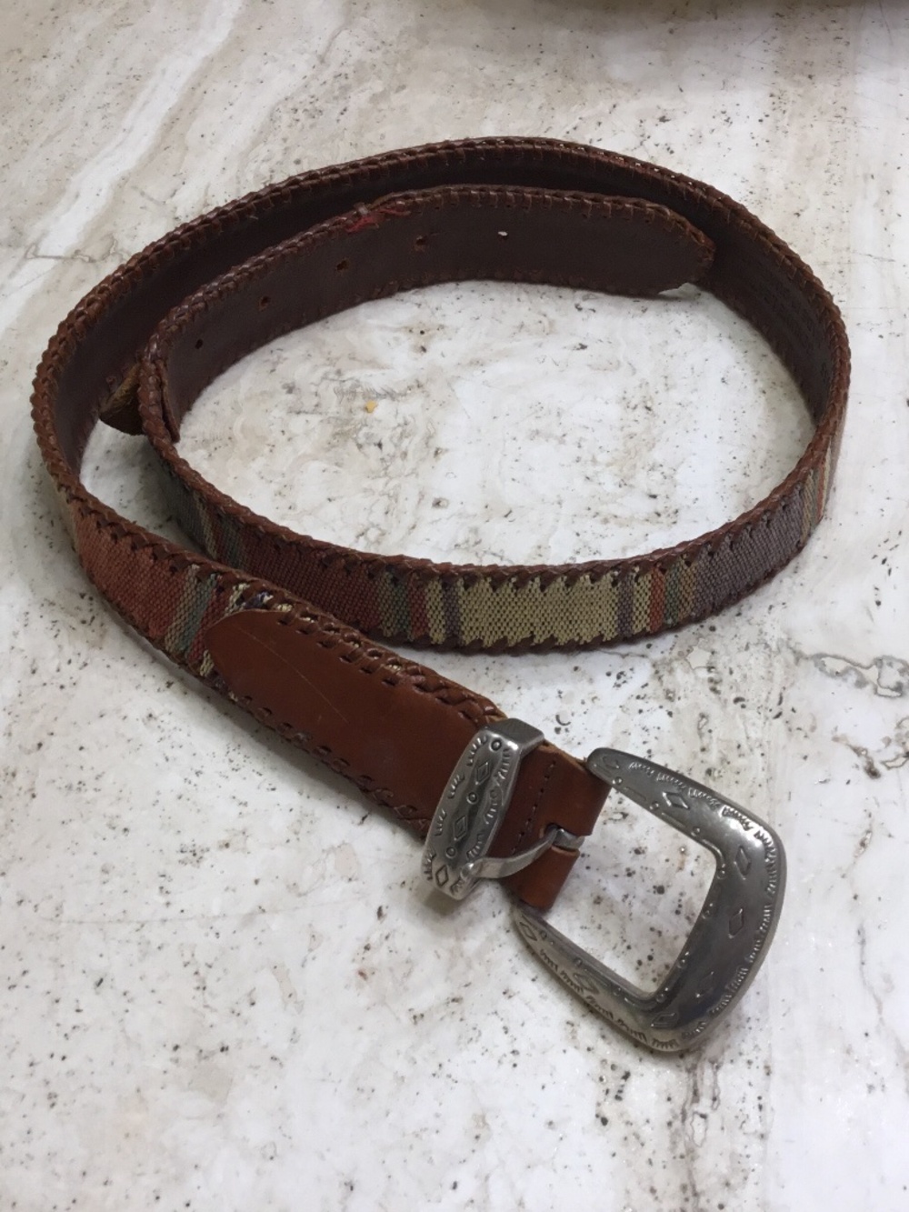 Guatemalan Brown Leather Belt with Multicolor Woven Handmade
